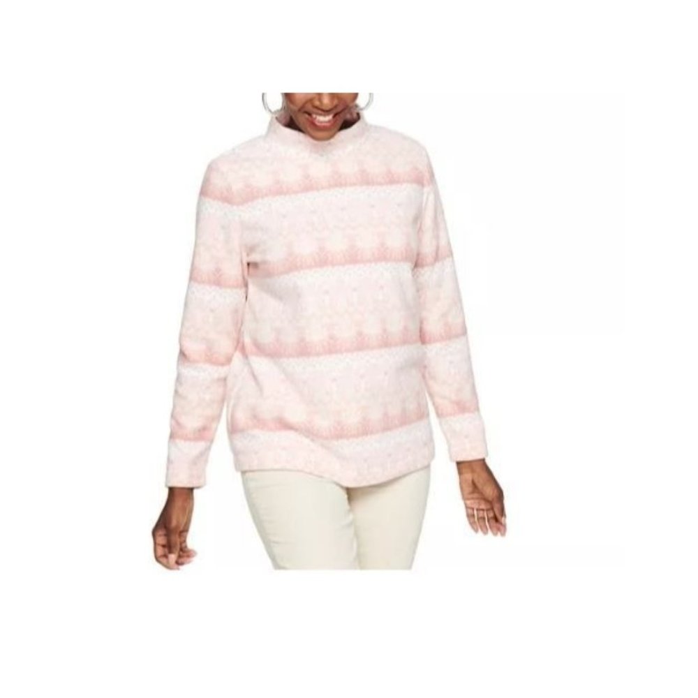 Microfleece Mockneck Sweatshirt Pink Fairisle